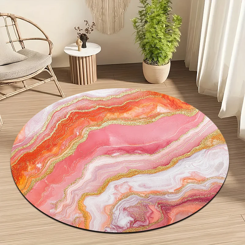 Marble powder gold style Flannel-printed round floor mats are slip-resistant Suitable living room bedroom terrace garden carpets