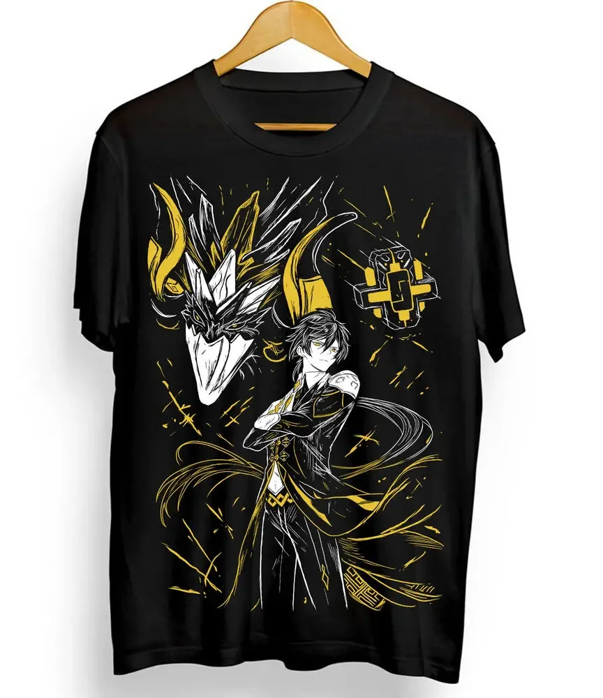 Zhongli Genshin Impact T-shirt Anime Boys Girl Kawaii Black Shirt Tee All Size
