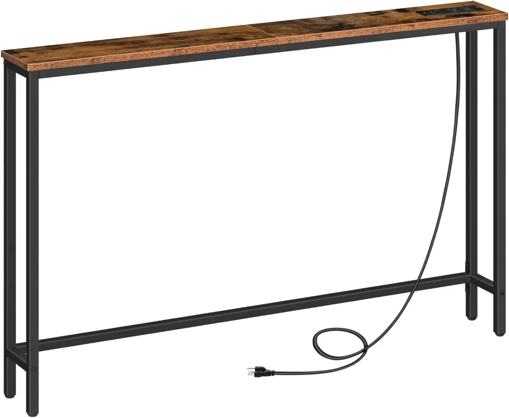 

HOOBRO 47.2" Skinny Console Table with Power Outlets and USB Ports, Table with Charging Station, Narrow Sofa Table