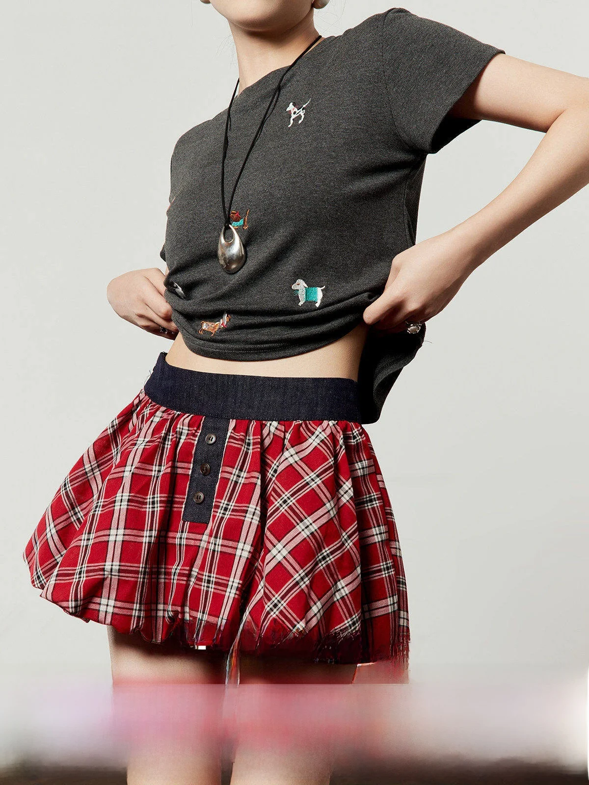 

Red A-Line High Waist Bouffant ort Skirt Women's Spring Summer New Sle College Sle Pattern Versatile f-length Skirt