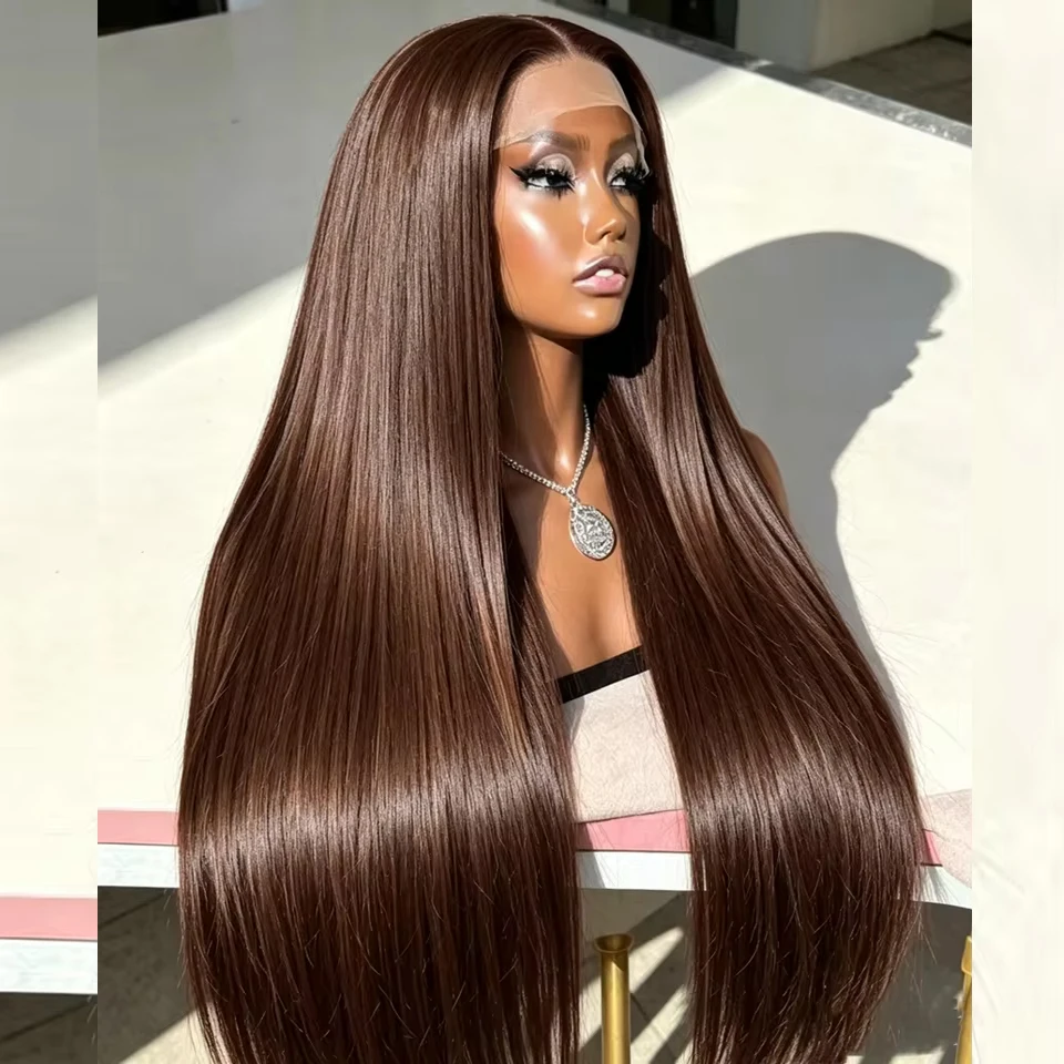 30 40 inches Brown Color Lace Front Human Hair Wig Brazilian Transparent Lace Wigs 200% density  Bone Straight Lace Closure Wigs For Women PrePlucked Wigs
