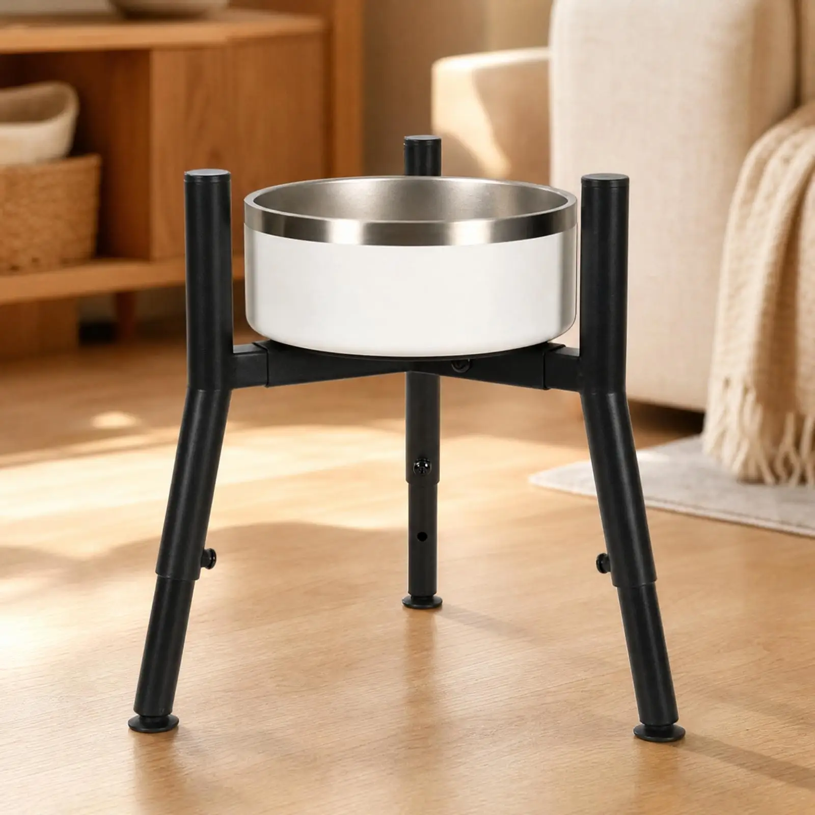 Raised Pet Bowl Stand Iron Frame Freestanding Dog Feeder Riser for Medium Large Canine