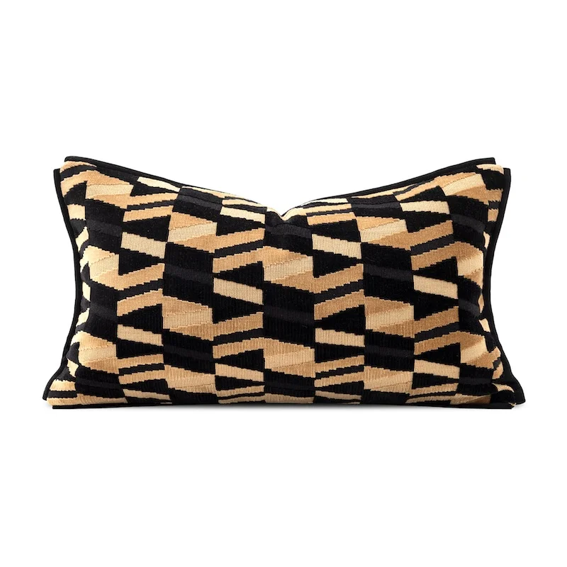 Yellow Black Color Pillows Retro Geometric Cushion Case Luxury Velvet Jacquard Decorative Pillow Cover For Sofa Chair Home Decor