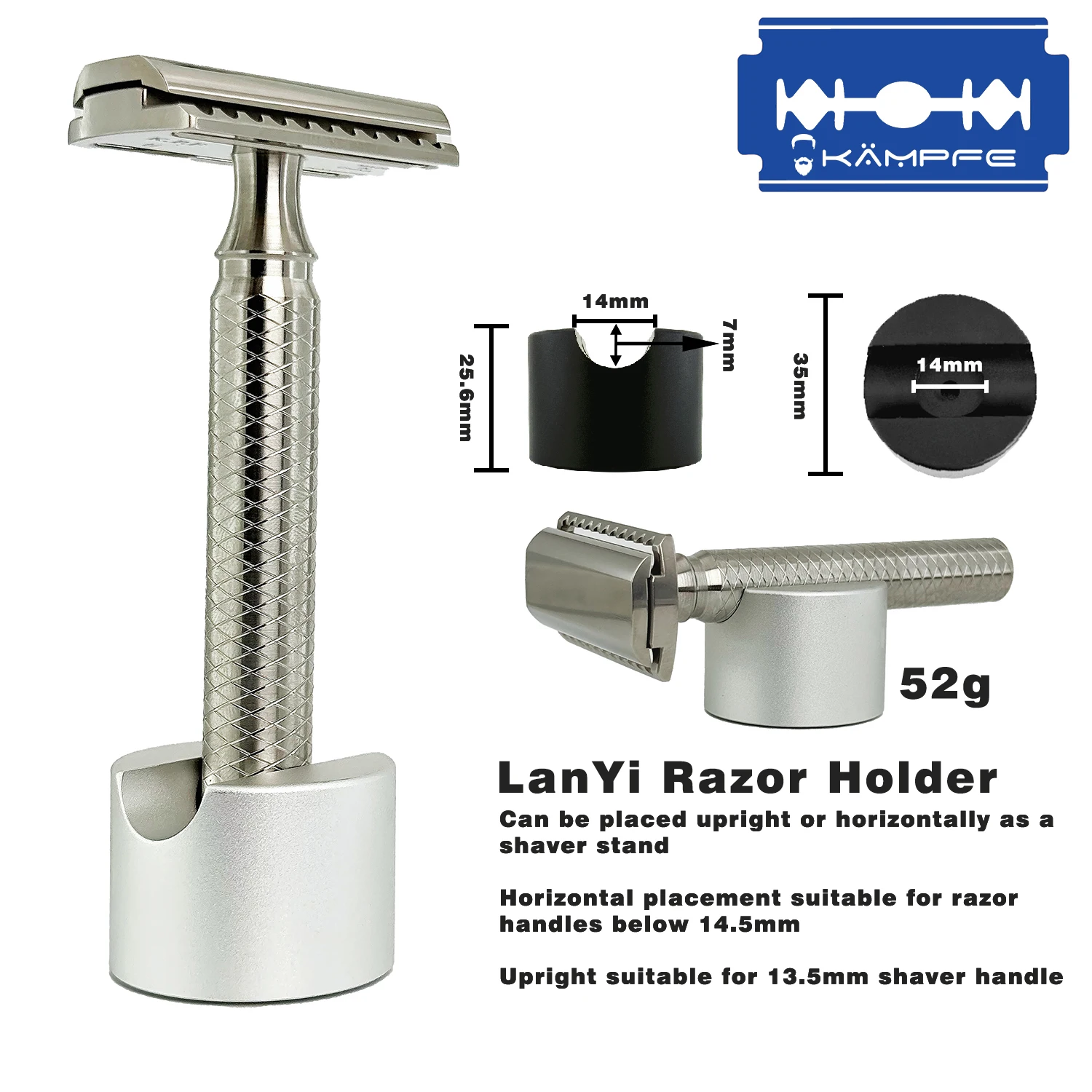 KAMPFE can vertically and horizontally place aluminum shaver racks, for most razor handles such as muhle nodachi Fatip Merkur