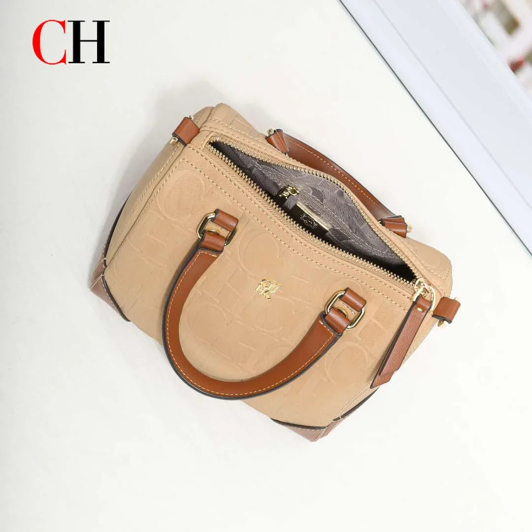 CH Womens Everyday Boston Bag Embossed Monogram Color Block Top Handle Detachable Strap All Match Purse view 6