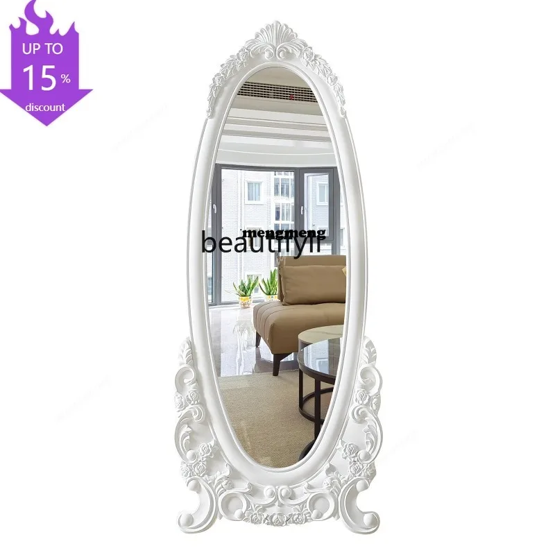 s8350 European pastoral living room floor-to-ceiling relief bedroom wall-mounted oval full-length mirror clothing store floor mi