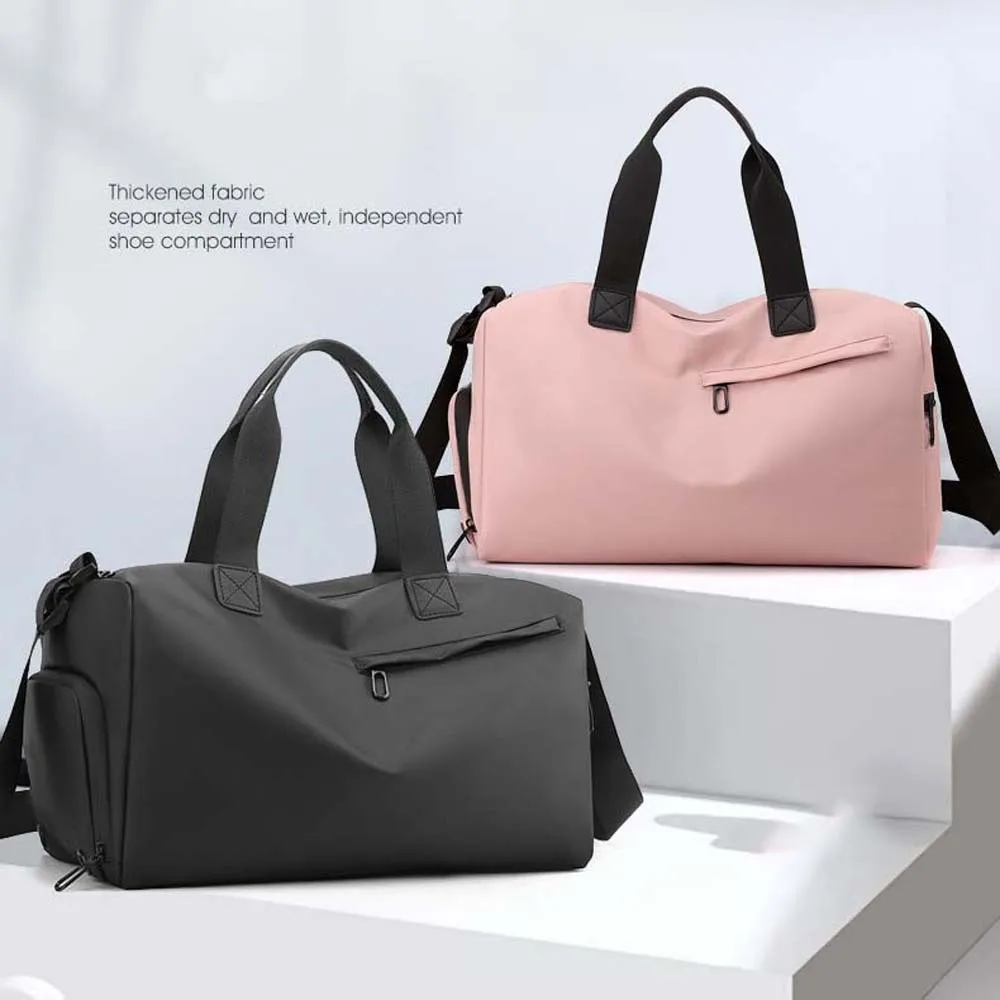 Tas Travel Uniseks Kain Berdensitas Tinggi Warna Solid Pemisahan Basah Kering Tas Kebugaran Kapasitas Besar Poliester Multifungsi