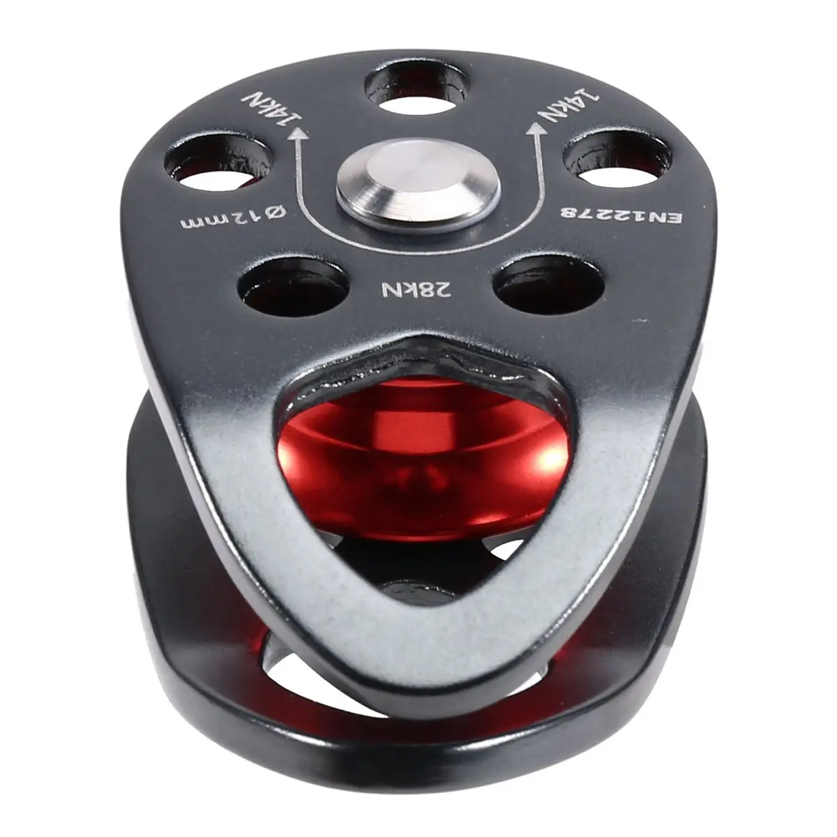 ABST Micro Mobile Pulley 28KN Mobile Single Pulley Cheek Shaped for Max Rope 12mm Rope for Climbing, Rescue Lifting RED