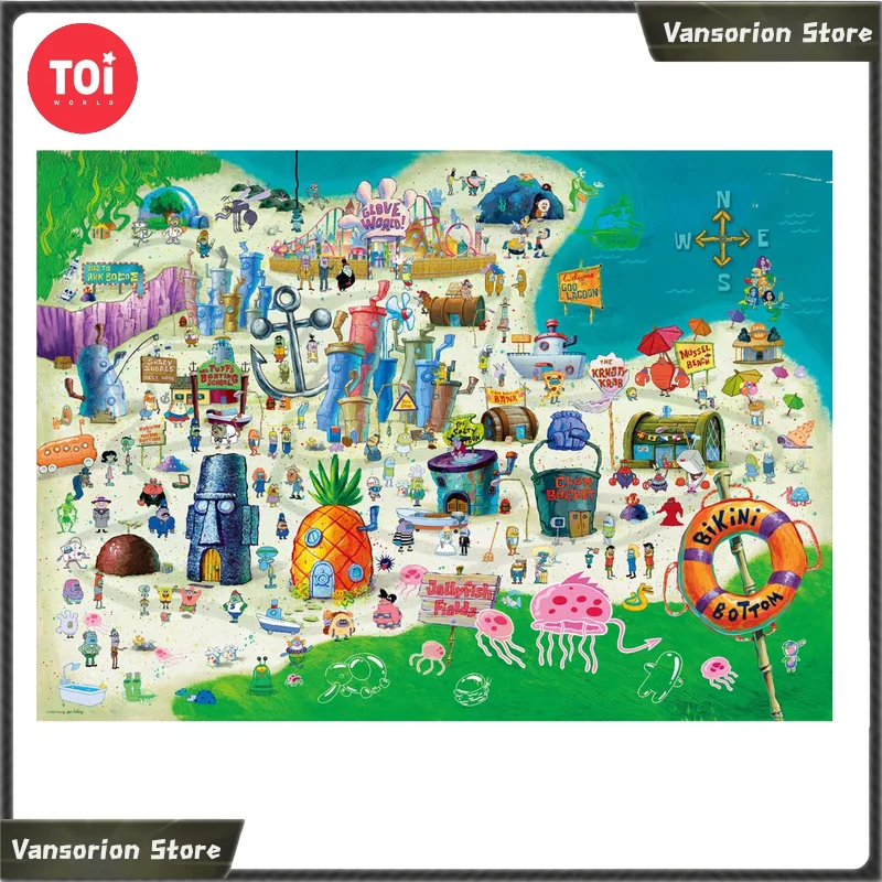 TOI SpongeBob SquarePants Bikini Bottom Map 1000Pcs Jigsaw Puzzle DIY Handmade Wall Art Home Decor Collectible Gift