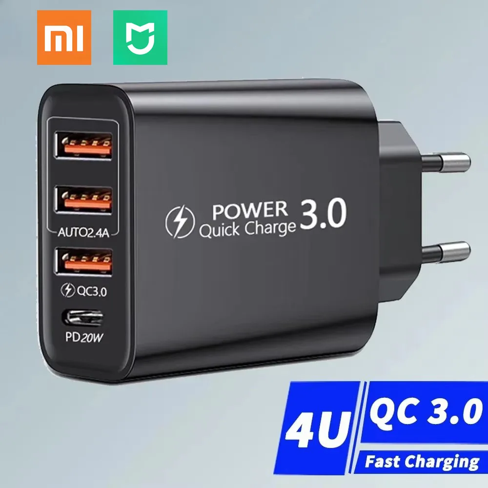 

Mijia 4 Ports Fast Charger 3 USB/1 Type-C US/EU Standard Wall Charger Multi-port Mobile Phone Accessories for iPhone Xiaomi