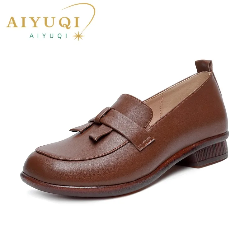 AIYUQI Loafers Women 2024 Spring New Genuine Leather British Style Women Shoes Slip-on Lazy Beanie Shoes Women