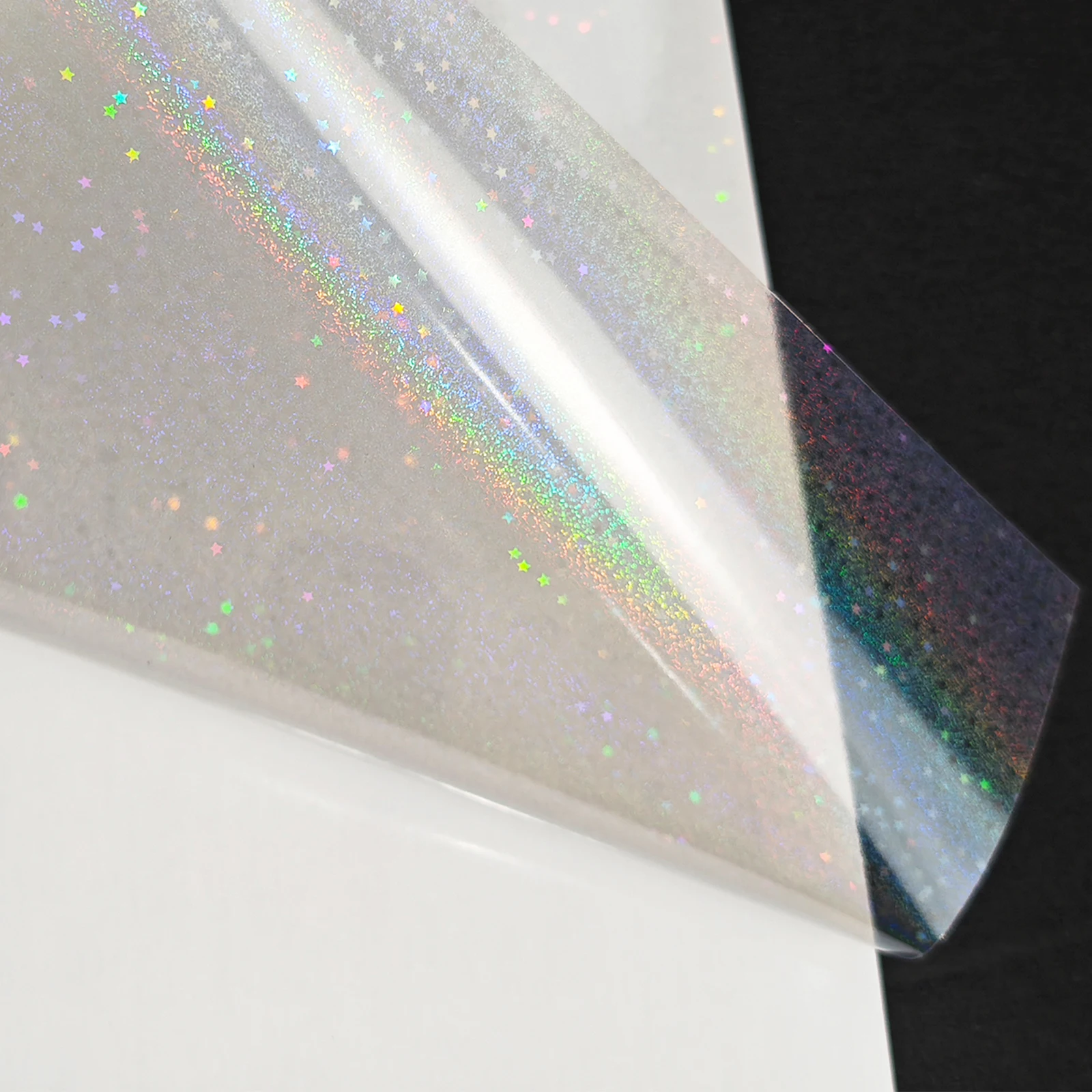 50 Stück Holographische Sand-Stern Vinyl-Aufkleber Transparent 7,4 X 10,5 cm Selbstklebende Überlagerungsfolien zum Laminieren – Detail 4