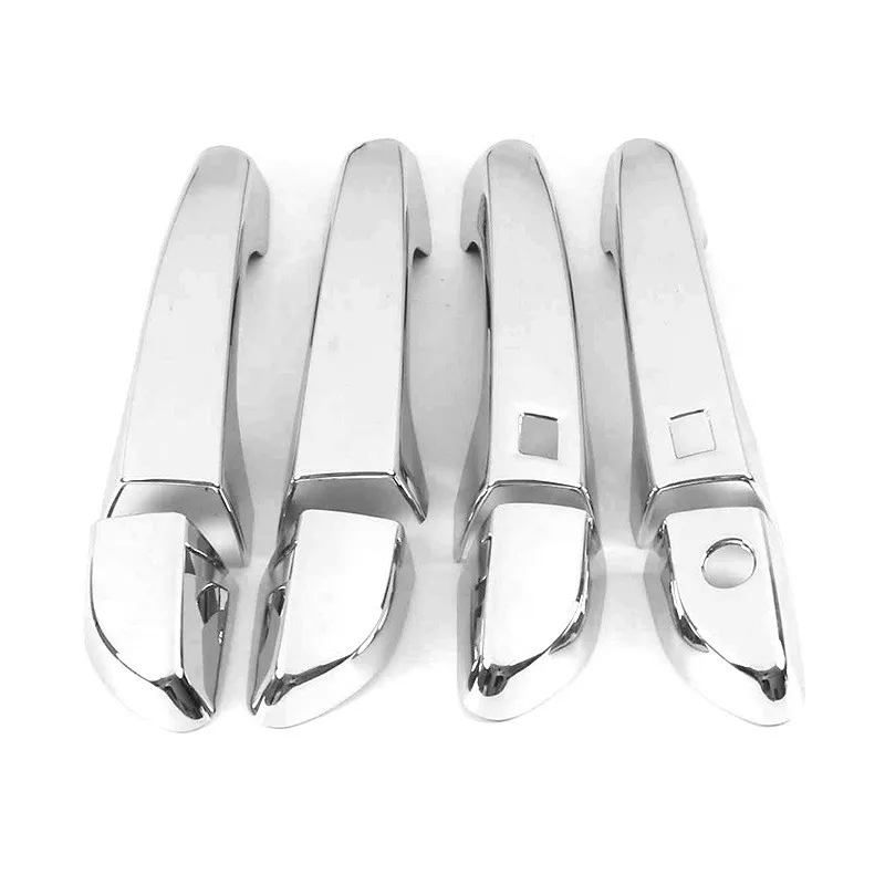 Car Upgrade Carbon Fiber Chrome Silver Glossy Black Door Handle Cover For Hyundai Kona 2018 2019 2020 2021 2022 Car Decoration