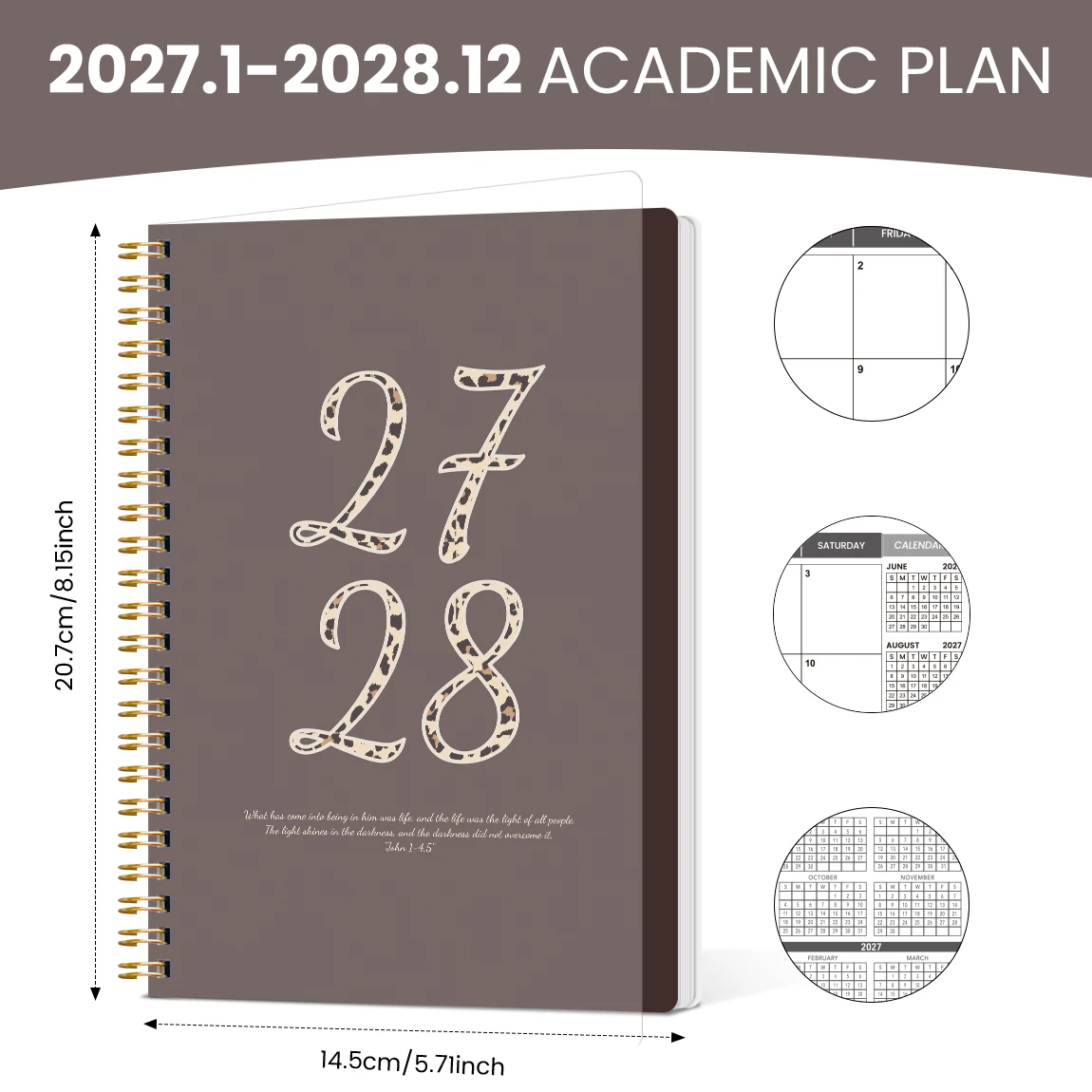 1PC 2027-2028 A5 Monthly Planner Notebook, Black Leopard Number Spiral Organizer for Work, School & Daily Planning