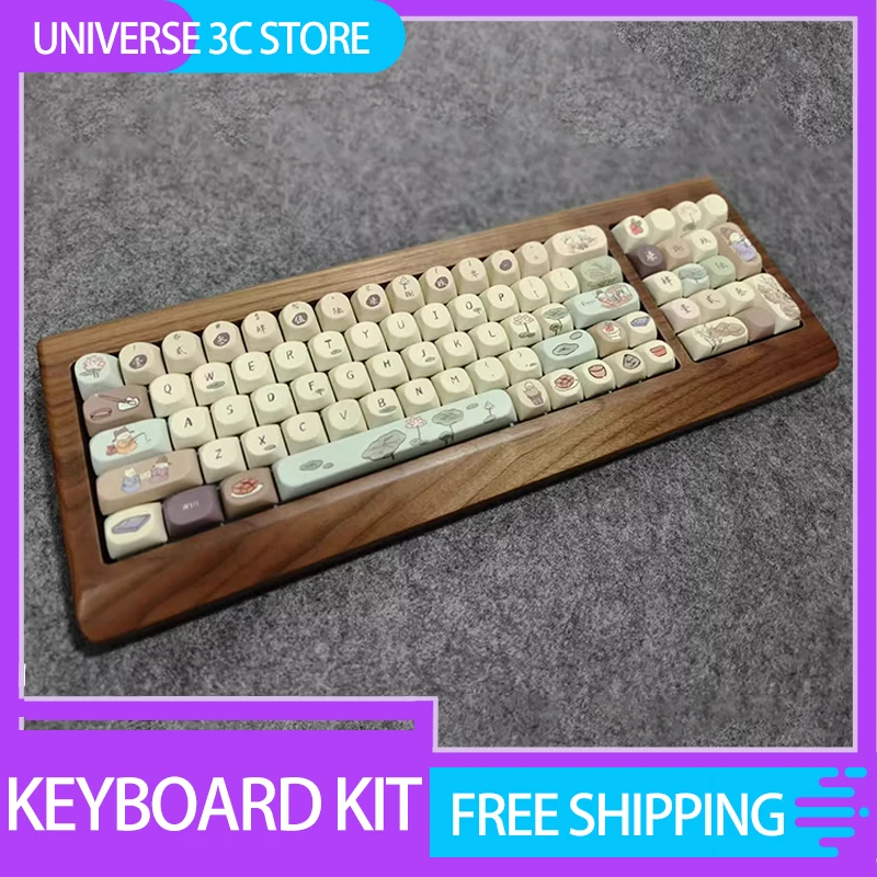 Tastatur-Set aus schwarzem Walnussholz, benutzerdefiniertes großes Board, Einzelmodus, Hot-Swap-Tastatur aus 80 % nordamerikanischem Massivholz für PC-Zubehör, Geschenk