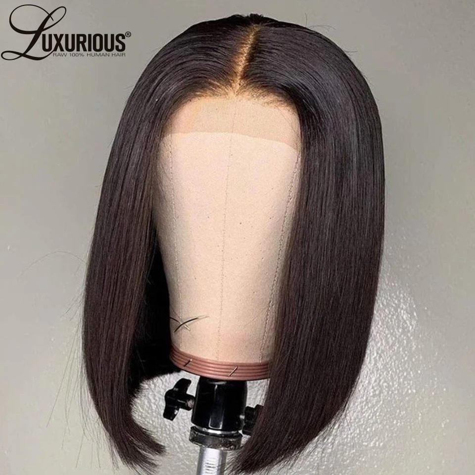 Cheap Blunt Cut Bone Straight Short Bob Wig 13X4 Lace Front Human Hair Wigs For Black Women 150% Density Brazilian Remy Hair Wig