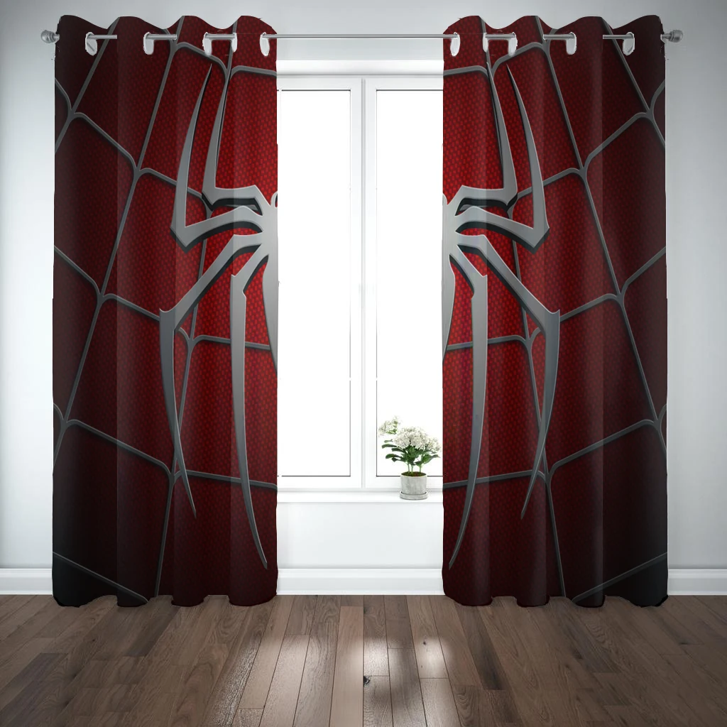 The Avengers Spider Man Anime Curtains For Living Room Bedroom Blackout Drapes 1pc Home Decor Perforated Dustproof 커튼