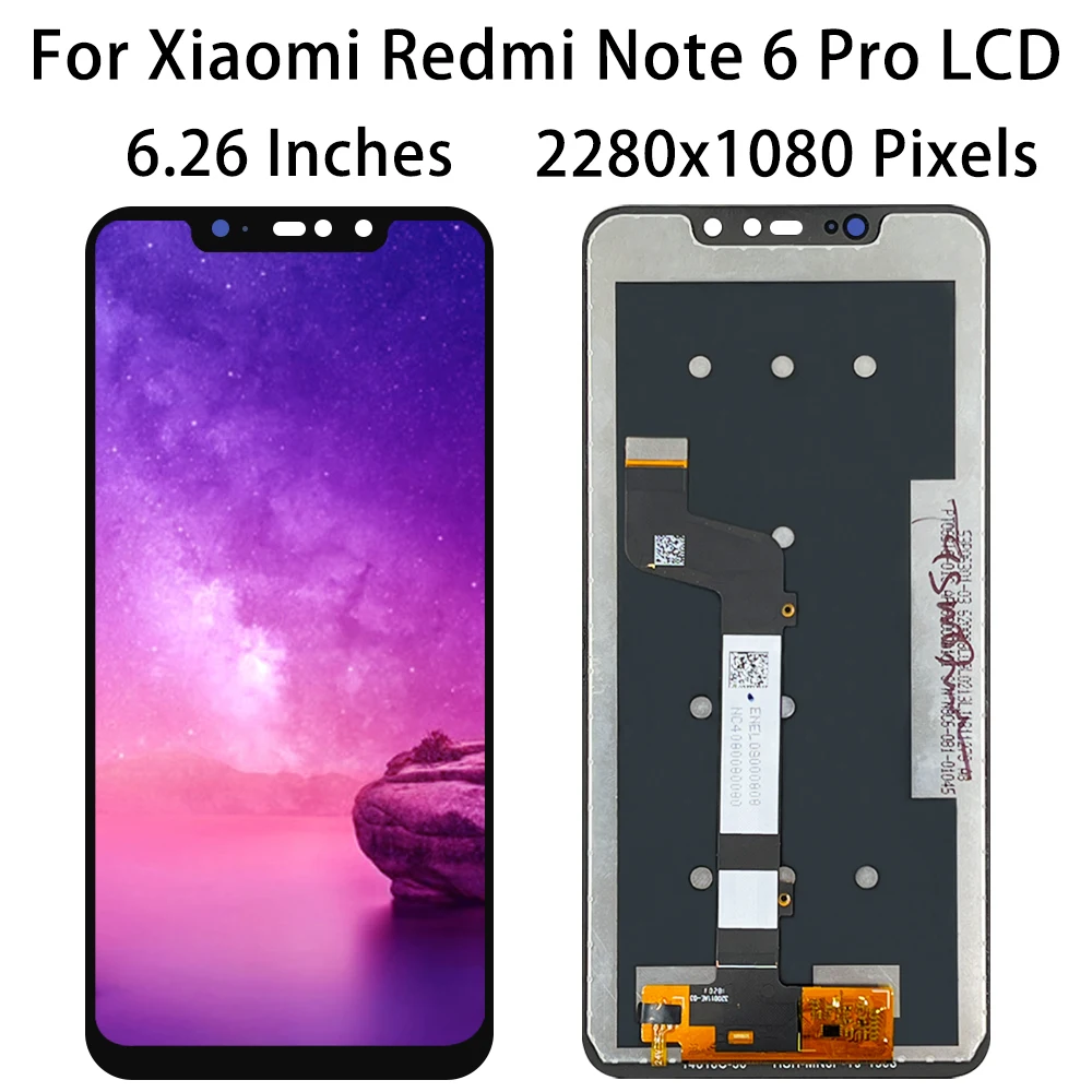 Xiaomi-Redmi Note 6 Pro LCD Display Touch Screen Digitizer Assembly com Frame, Peças de Reposição, M1806E7TG, Original, 6.26\