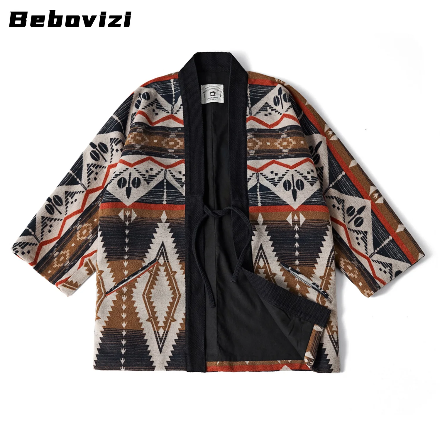 

Japanese Vintage Indian Pattern Kimono Jacket, Cotton Wool Blend Haori for Men and Women