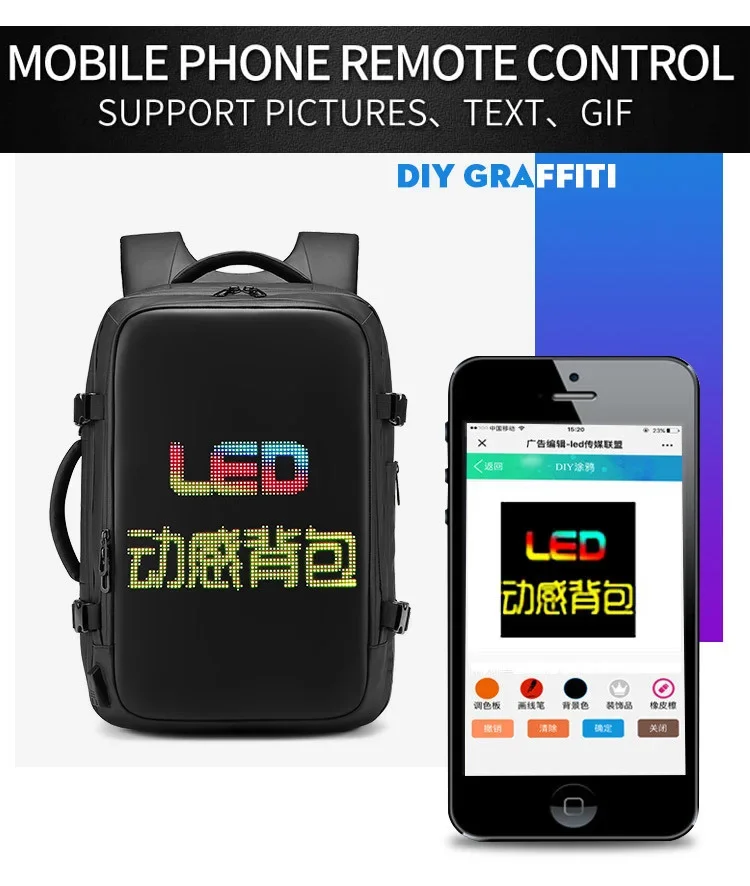 LED Display backpack Business travel Laptop Men DIY Smart Mesh Pix school woman multimedia backpack