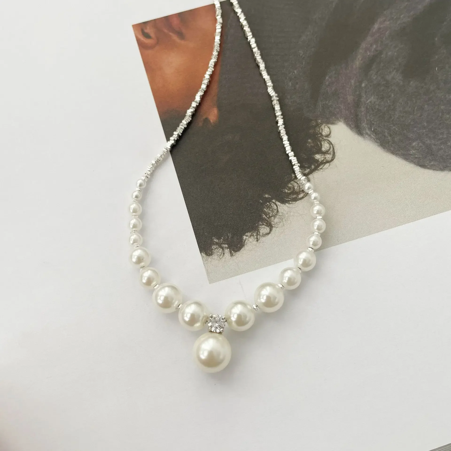 100% S925 Sterling Silver Gradient Pearl Pendants Necklace For Women Classic Choker Chain Wedding Birthday Party Gifts Jewelry