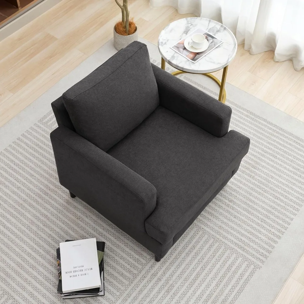 Mid-Century Accent Chair,Modern Linen Fabric Armchair for Living Room,Comfy Upholstered Reading Accent Chairs for Bedroom