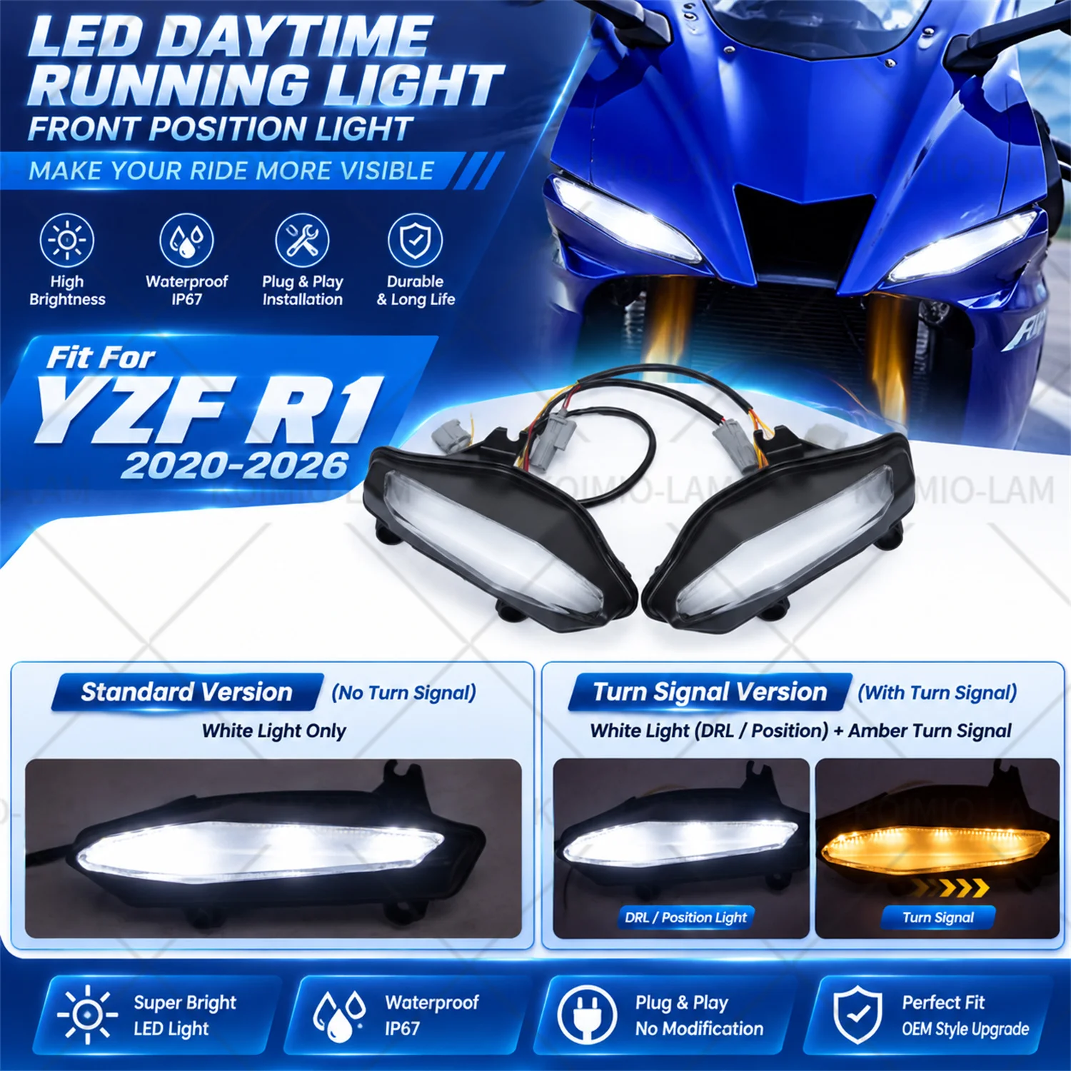 Fit For YAMAHA YZF R1 2020 - 2026 Motorcycle Front Headlight Fog Decorative Side Position Light Eyebrow Lamp YZF-R1 2025 2024
