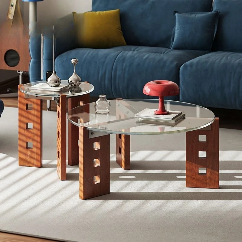 Glass coffee table living room household small apartment medieval tea table round balcony