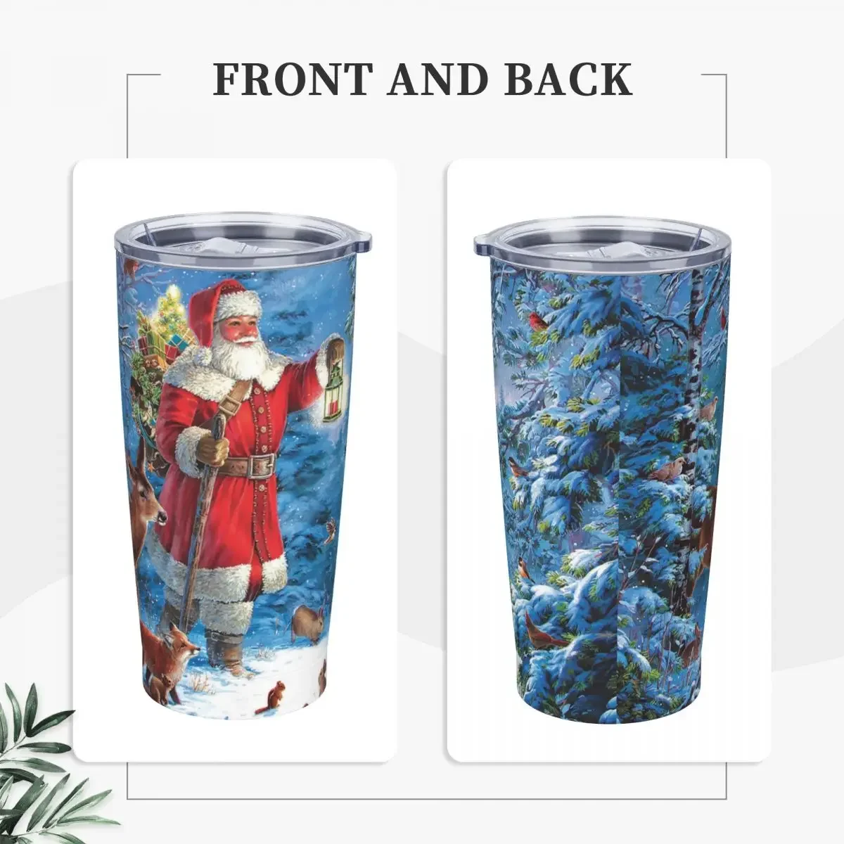 Christmas Insulated Tumbler with Straws and Lid Santa Deer New Year Stainless Steel Travel Coffee Mug 20 Oz Office Home Mugs