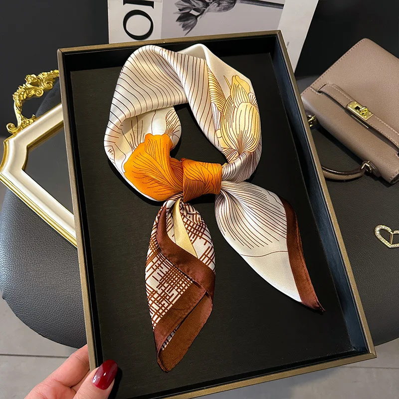 70cm Silk Feeling Square Scarf Women Satin Bandana Print Scarves Headband Neck Tie Lady Hair Shawl Wrap Female Neckerchief Hijab