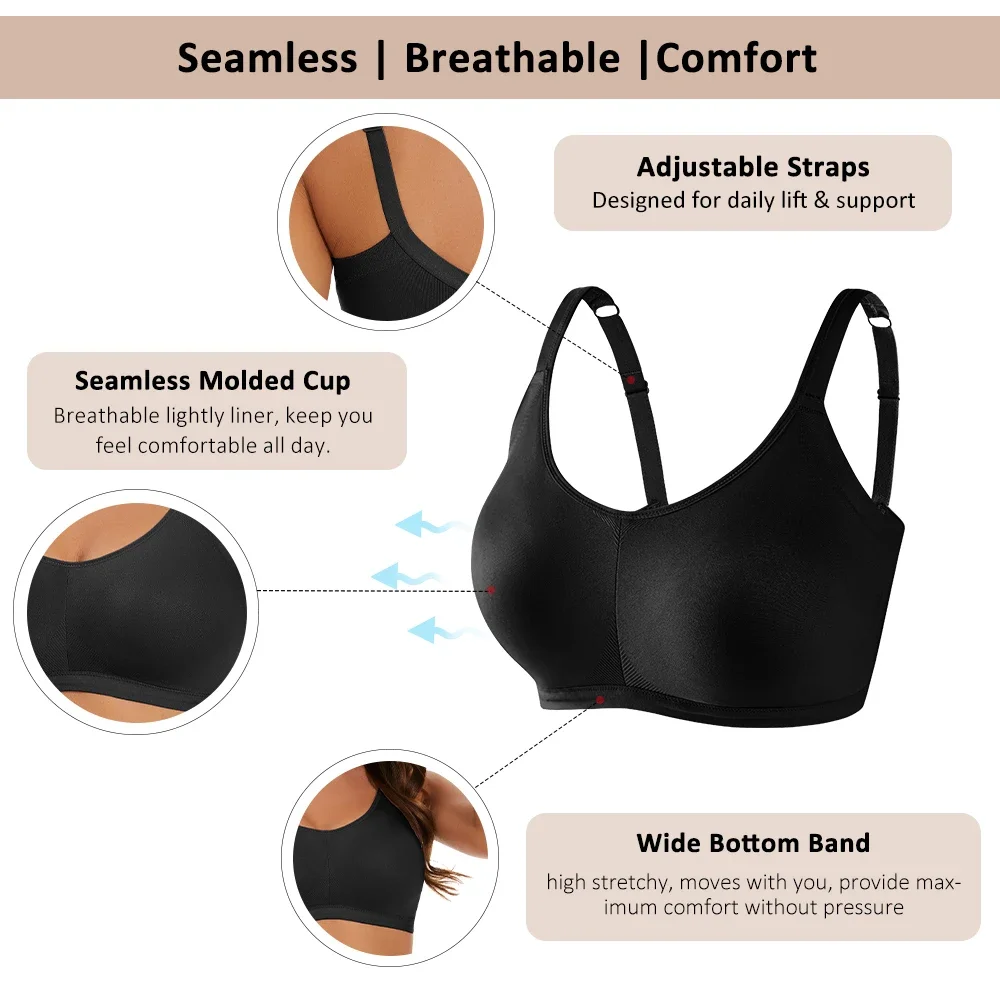 Seamless Bra Women Comfort Wireless Full-Coverage Bras Female Push Up Sexy Lingerie Underwear Wide Shoulder Straps Intimates