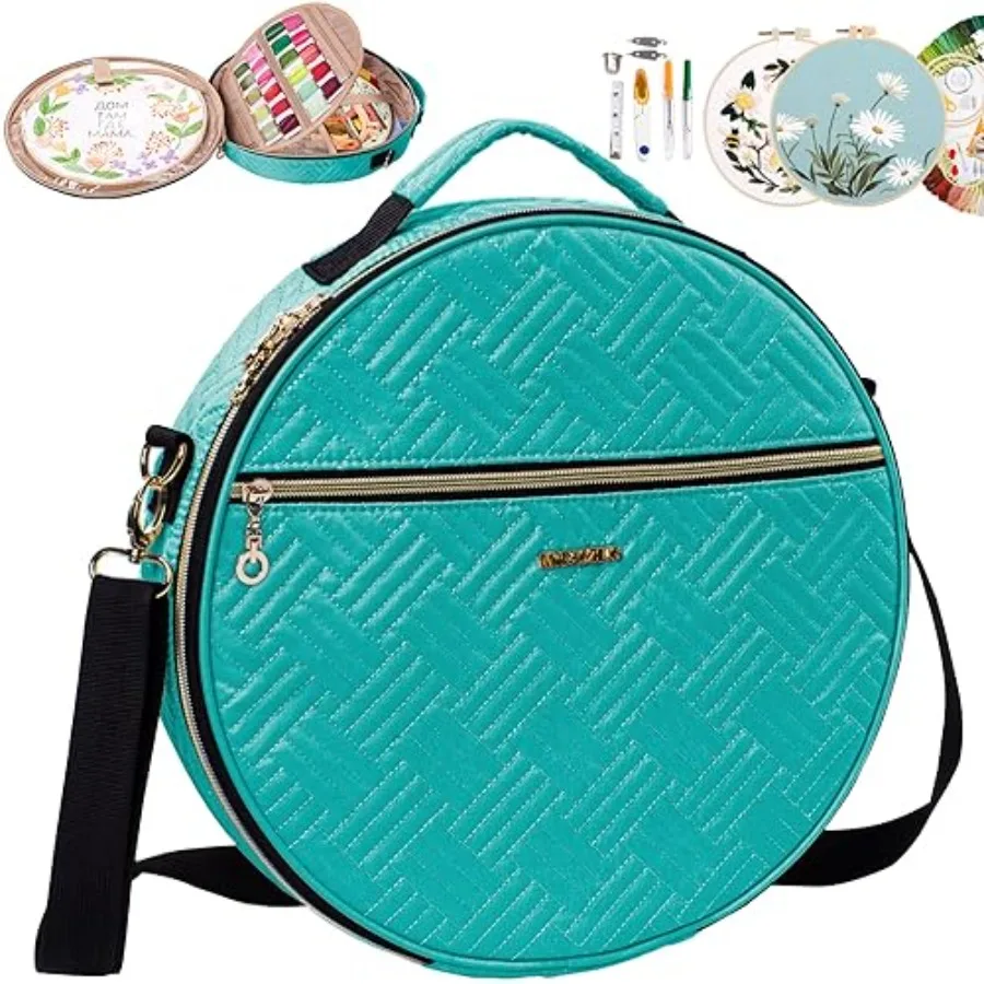 

Round Embroidery Bag - Storage Organizer with Multiple Pockets for Cross Stitch and Embroidery Kits