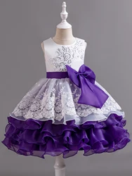 Cute purple bow girl multi-layer cake princess Dress suitable for casual wear on Children's Day outings