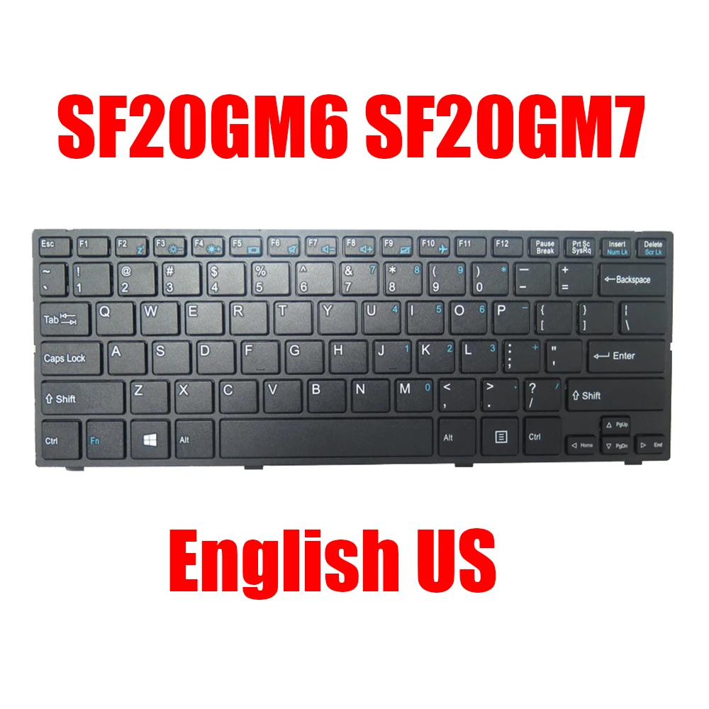 English US Laptop Keyboard For ECS SF20GM6 SF20GM7 Black With Frame New