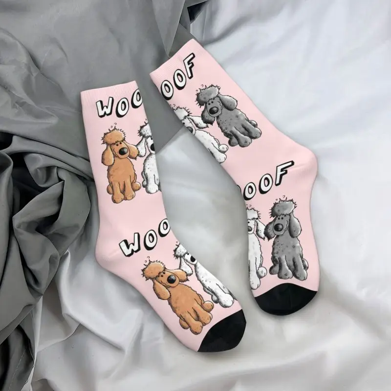 Novelty Men\'s Woof Poodles Dress Socks Unisex Breathbale Warm 3D Printed Cartoon Poodle Dog Crew Socks