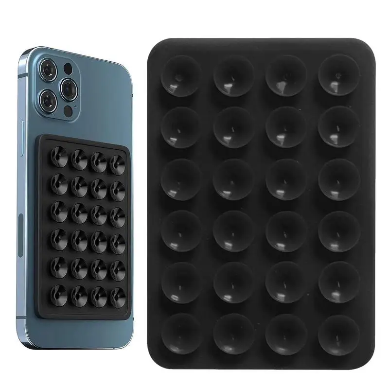 Suction Cup Wall Stand Mat Multifunctional Silicone Leather Square Phone Single-Sided Case Anti-Slip Holder Mount Suction