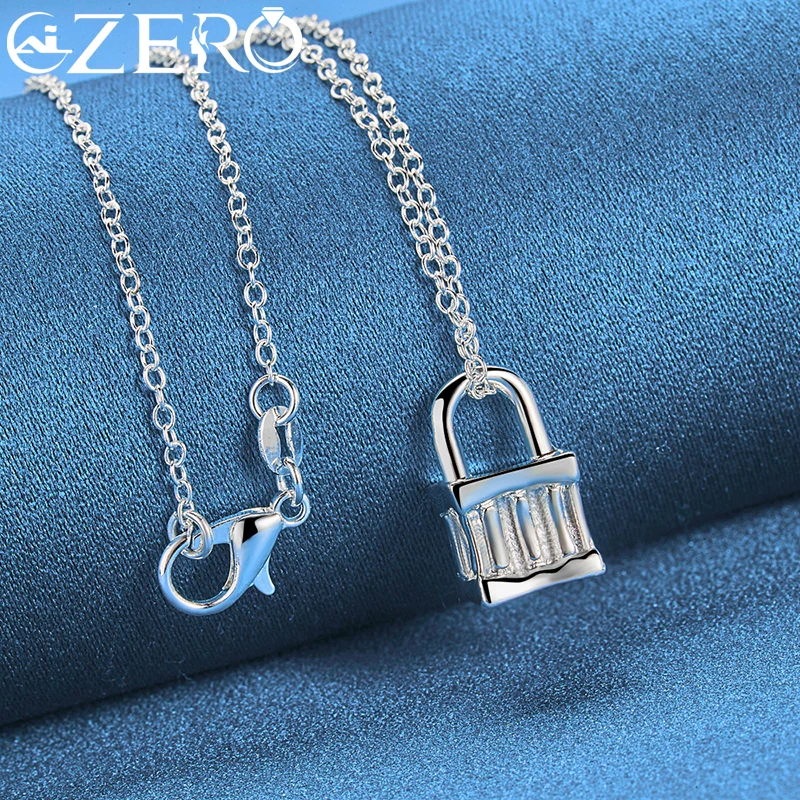 ALIZERO 925 Sterling Silver Roman Numerals Square Lock Pendant Necklace With 16-30 Inch Chain For Women Men Fashion Jewelry