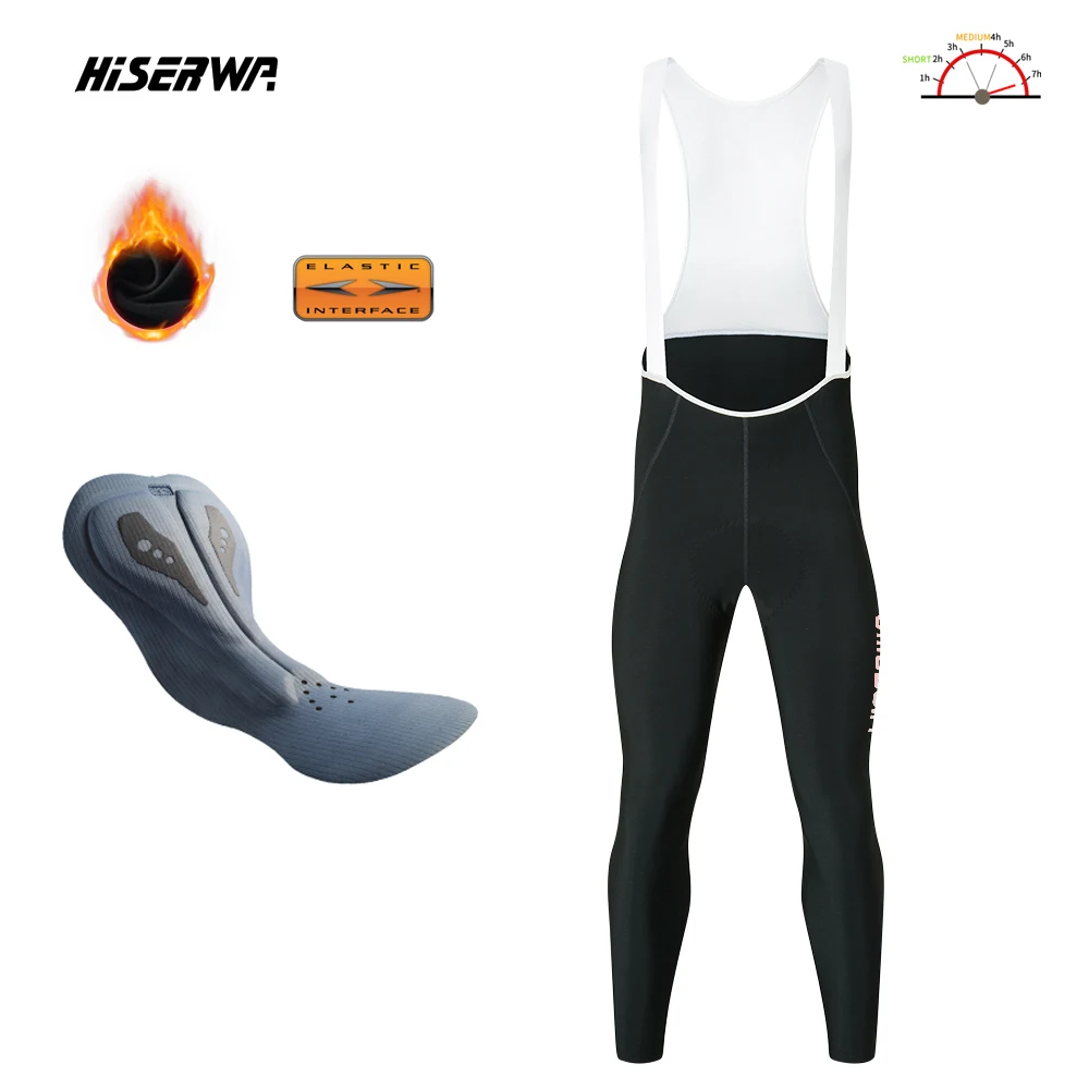 

HISERWA мужские зимние термофлисовые велосипедные нагрудники, сохраняющие тепло велосипедные длинные брюки с эластичным интерфейсом, Pro Pad, велосипедные колготки MTB