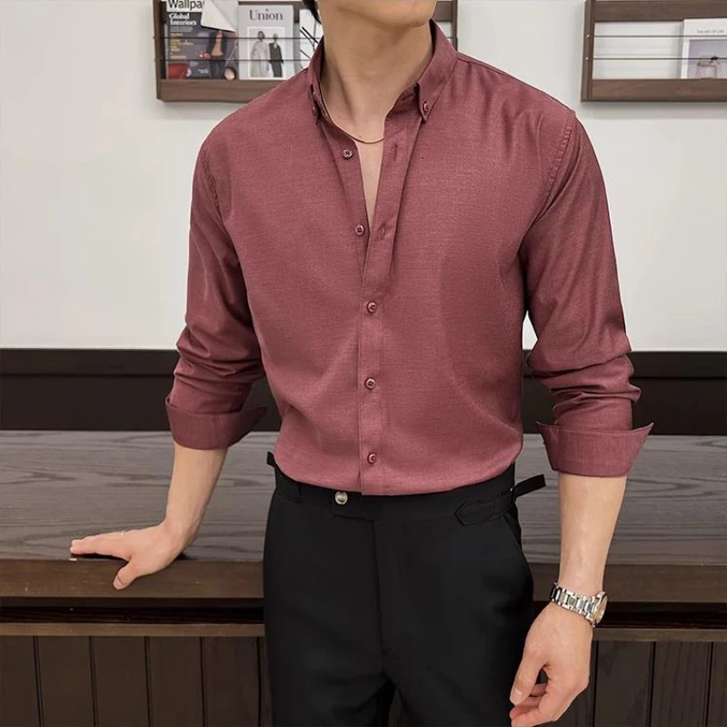Men's Luxury Solid Color Casual Long Sleeved Shirt Business Office Formal Dress Shirt Slim Fit Social Ball Top Size 7XL-6XL
