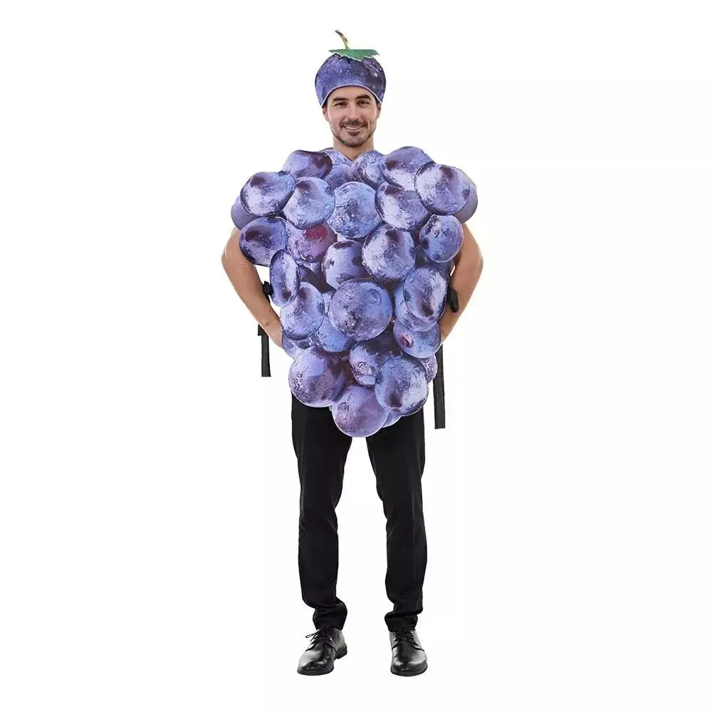 Umorden Unisex Fruit Bunch of Purple Grapes Costume Tunic Sponge Suit Adult Men Women Funny Purim Halloween Party Fancy Dress