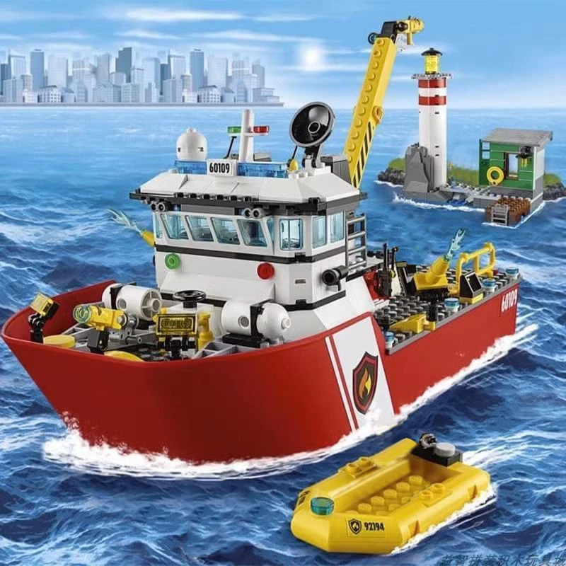 Creative City Series Sea Cruise Boat Explore Fire Boat Building Block Ship Model 60109 Assemble Bricks Toys For Kids Adult Gifts