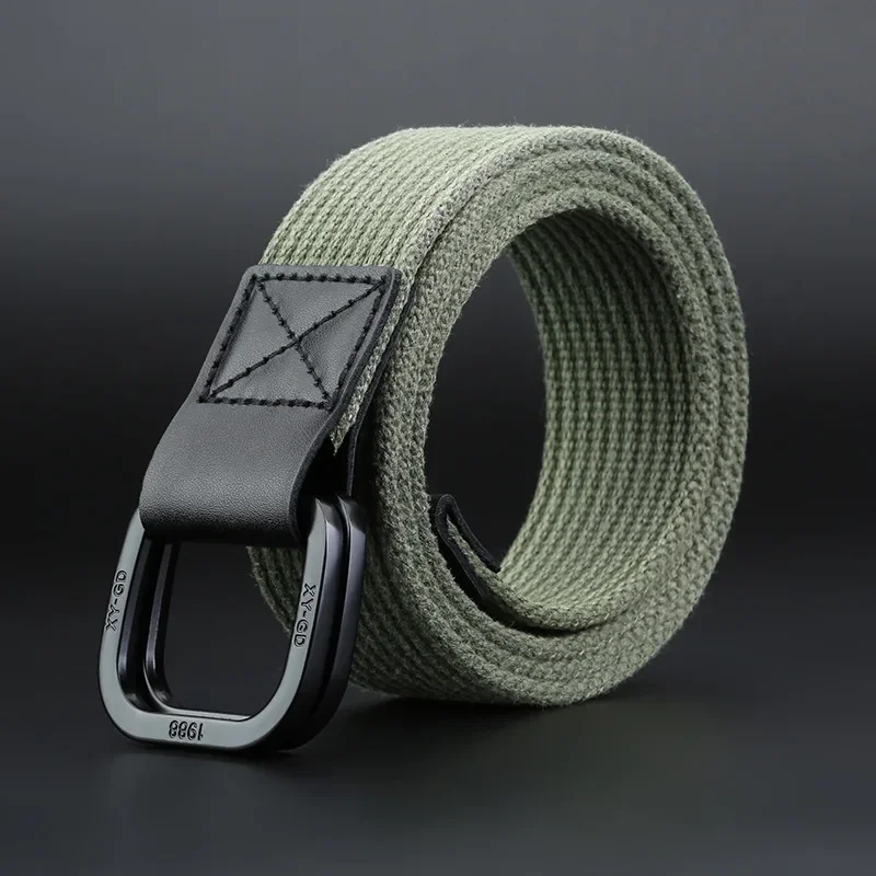 Women Men Canvas Waist Belts Double Rings Buckle Waistband Strap Belts Double Ring Shape Solid Unisex Waist Casual Belt 110-140