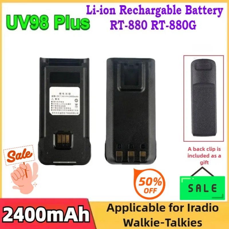 UV-98 Plus Battery Pack 2400mAh for Iradio Li-ion Rechargable Battery RT-880 RT-880G Radio Replacement Two Way Radio Accessory