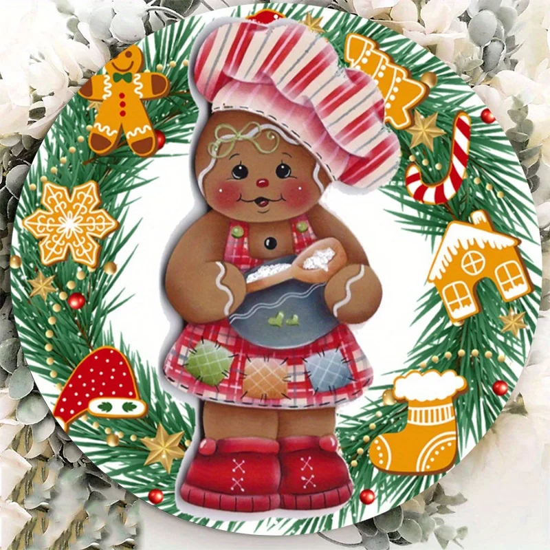 

Gingerbread Girl Cookie Christmas Sign, Durable Aluminum Metal, Festive Home Decoration, Ideal for Indoor Use, Holiday Season