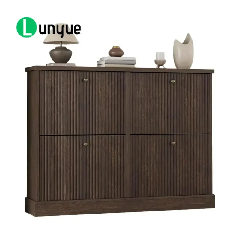 Durable Wooden Shoe Cabinet with 4 Flip Drawers Modern Storage Rack for Entrance Living Room Villa Home Organization
