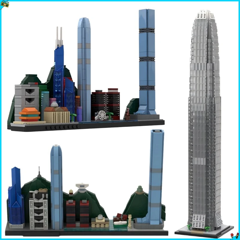 MOC Modern Urban Street View Hong Kong Skyline Modell International Financial Center Bausteine Kit Kinderspielzeug Geburtstagsgeschenk
