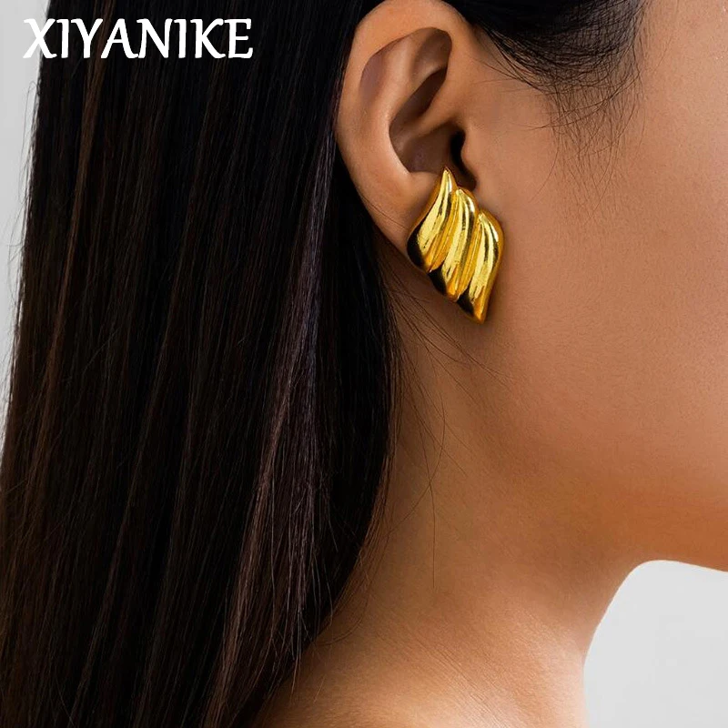 XIYANIKE Geometric Triple Wing Ear Stud Piercing Earrings For Women Girl Summer Fashion New Jewelry Lady Gift Party сережки