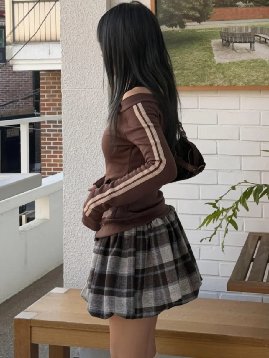 

Юбка из тыквы для девочек в клетку, на подкладке, с пышной талией, винтажная, коричневая, кофейная, весна-осень-зима, новинка, эластичная юбка с завязками...