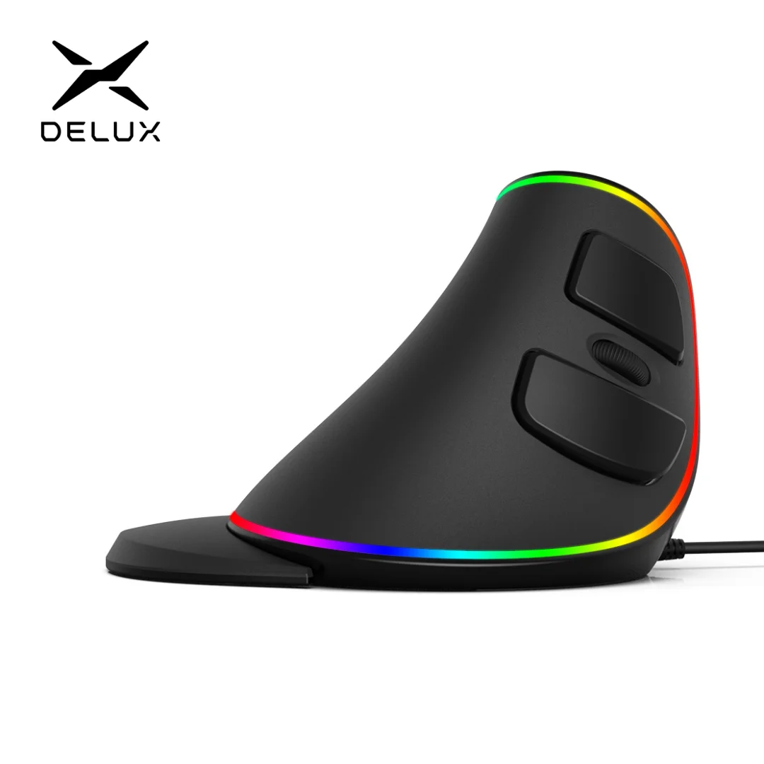 Delux M618Plus RGB Ergonomic Vertical Mouse 6 Buttons 4000 DPI Optical Computer Mice With Removable Palm Rest For PC Laptop