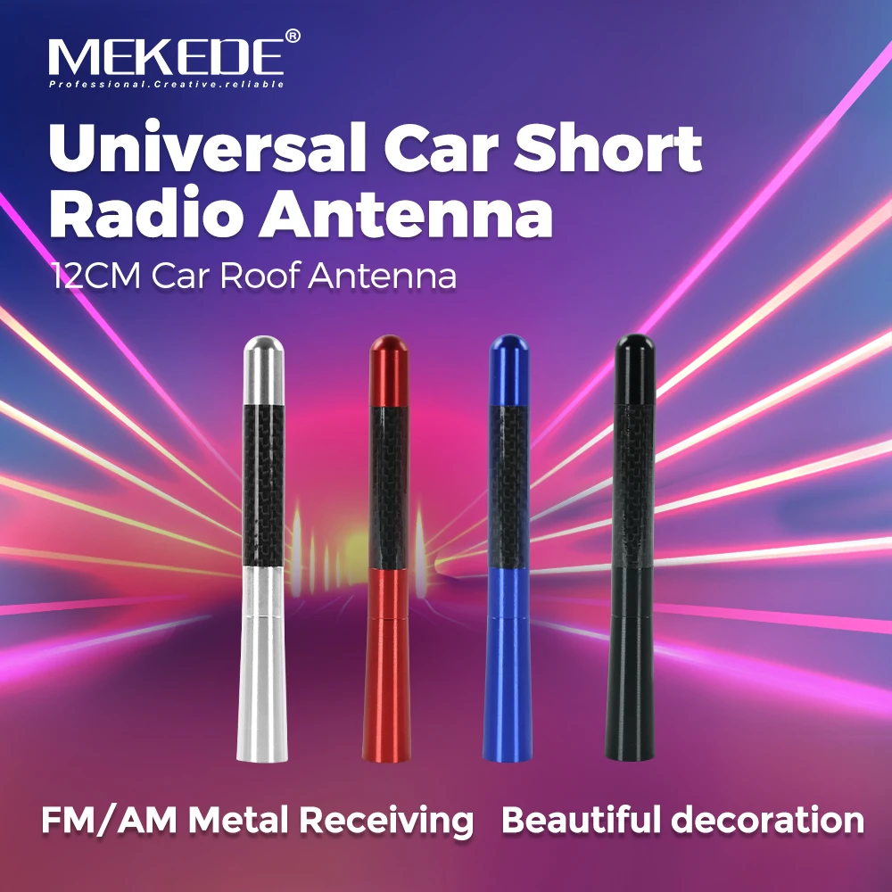 MEKEDE 12cm Universal Car Short Radio Antenna Black Carbon Fiber Roof AM/FM Radio Antenna Decorative Antenna For Most Cars